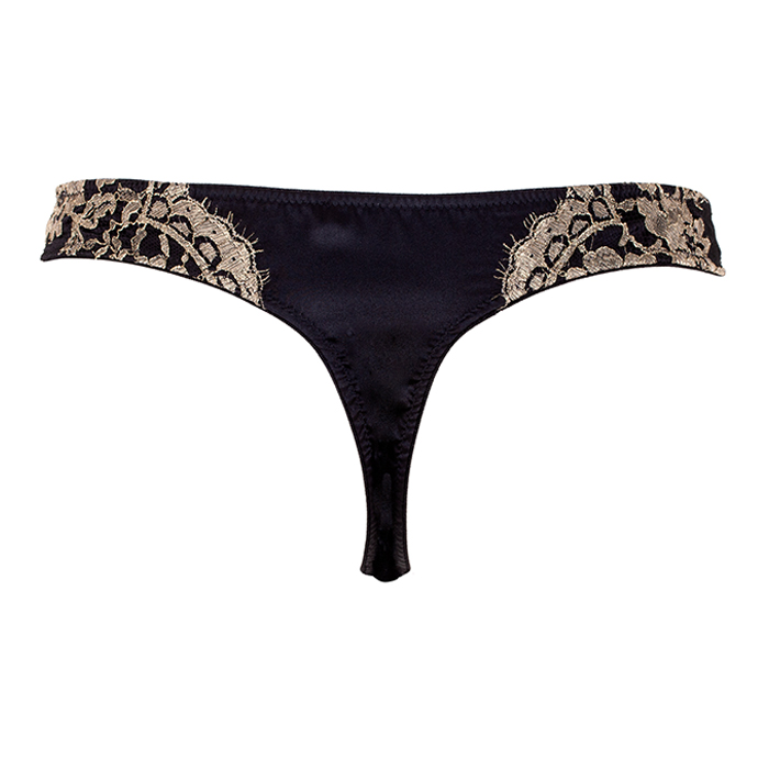 Thong in Steel Blue and Black with Leavers lace
